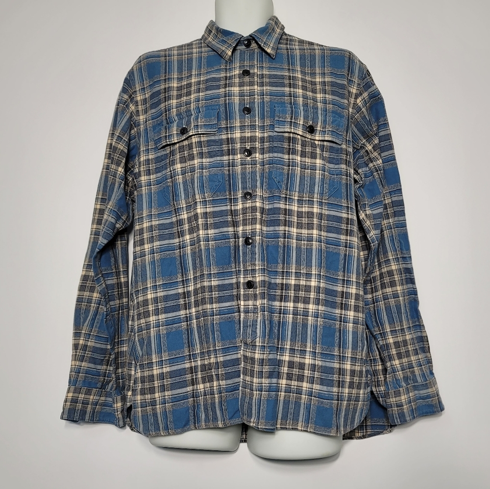 Polo Ralph Lauren Blue Gray Plaid Flannel Button LS Shirt